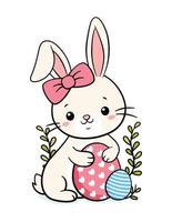 Cute Hand Drawn Easter Bunny Rabbit And Eggs vector