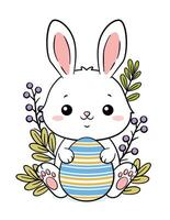 Cute Hand Drawn Easter Bunny Hugging Egg vector