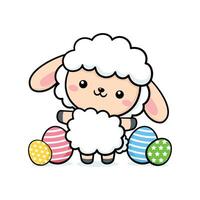 Cute Easter Sheep Character With Eggs vector