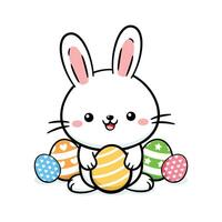 Cute Easter Bunny With Decorative Eggs vector