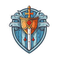 AI generated Shield and Sword Emblem or Icon Illustration Isolated on Transparent Background. Generative Ai png