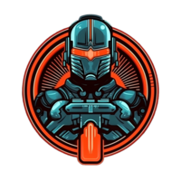 AI generated Futuristic Armored Soldier with Weapon Isolated on Transparent Background, can be used for T-shirt Design. Robotic Warrior Illustration. Generative Ai png