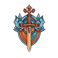 AI generated Shield and Sword Emblem or Icon Illustration Isolated on Transparent Background. Generative Ai png