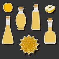 Illustration on theme big set different types liquid oil, bottle various size vector