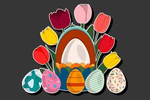 Illustration on theme celebration holiday Easter with hunt colorful bright eggs, banner consisting of hunt different Easter eggs, beautiful Easter eggs are main accessory at abstract background vector