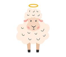 White lamb. Easter Cute sheep. Religious christian symbol. Vector illustration in flat hand drawn style