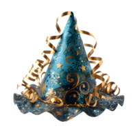 AI generated Sparkly Blue Party Hat Isolated on Transparent Background. Birthday Cap. Generative Ai png