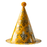 AI generated Sparkly Yellow Party Hat Isolated on Transparent Background. Gold Birthday Cap. Generative Ai png