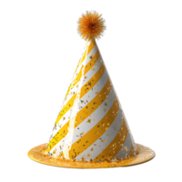 AI generated Sparkly Yellow Party Hat Isolated on Transparent Background. Gold Birthday Cap. Generative Ai png