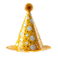 AI generated Sparkly Yellow Party Hat Isolated on Transparent Background. Gold Birthday Cap. Generative Ai png