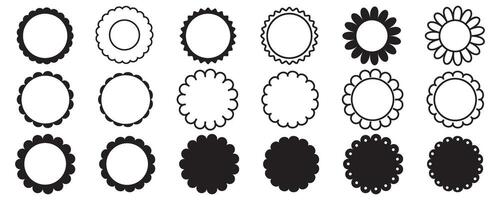 Scallop edge frames shapes. Rectangle circle border with cute lace pattern. Vector decorative collection of round frill ornament