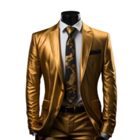 ai generado lujo lustroso oro de los hombres formal traje aislado en transparente antecedentes. generativo ai png