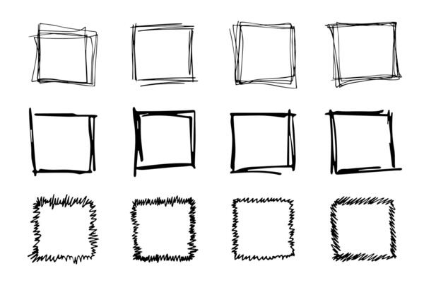 Hand drawn frame clipart. Ink scribble set. Elements for design
