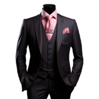 ai genererad svart och rosa randig herr- formell kostym isolerat på transparent bakgrund. generativ ai png