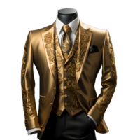 ai gerado luxo lustroso ouro masculino formal terno isolado em transparente fundo. generativo ai png