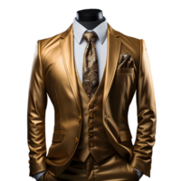 ai generado lujo lustroso oro de los hombres formal traje aislado en transparente antecedentes. generativo ai png