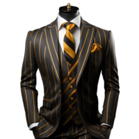 ai generado elegante negro y oro a rayas de los hombres formal traje aislado en transparente antecedentes. generativo ai png