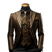 AI generated Elegant Black and Gold Striped Men's Formal Suit Isolated on Transparent Background. Generative Ai png