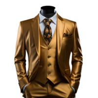 ai generado lujo lustroso oro de los hombres formal traje aislado en transparente antecedentes. generativo ai png