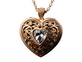 ai genererad guld hjärta formad hängsmycke halsband isolerat på transparent bakgrund. kärlek hängsmycke. generativ ai png