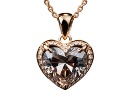 AI generated Gold Heart Shaped Pendant Necklace Isolated on Transparent Background. Love Pendant. Generative Ai png