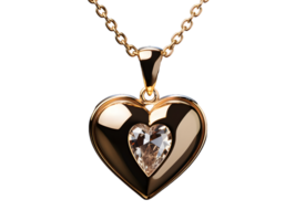 AI generated Gold Heart Shaped Pendant Necklace Isolated on Transparent Background. Love Pendant. Generative Ai png