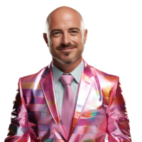 ai gerado uma feliz Careca homem de negocios dentro uma colorida o negócio terno isolado em transparente fundo. generativo ai png