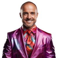 AI generated A Happy Bald Businessman in a Colorful Business Suit Isolated on Transparent Background. Generative Ai png