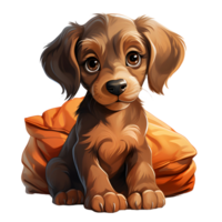 AI generated Cute Dog Lying on a Pillow Isolated on Transparent Background. Cartoon Dog Illustration. Generative Ai png