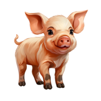 ai généré mignonne peu porc dessin animé illustration. génératif ai png