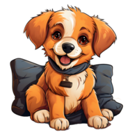 ai généré mignonne chien mensonge sur une oreiller isolé sur transparent Contexte. dessin animé chien illustration. génératif ai png