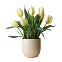 AI generated Tulip Flowers in White Pot Isolated on Transparent Background. Generative Ai png