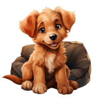 AI generated Cute Dog Lying on a Pillow Isolated on Transparent Background. Cartoon Dog Illustration. Generative Ai png