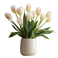 ai generiert Tulpe Blumen im Weiß Topf isoliert auf transparent Hintergrund. generativ ai png