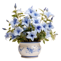 AI generated Blue Petunia Flowers in Pot Isolated on Transparent Background. Generative Ai png