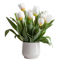 AI generated Tulip Flowers in White Pot Isolated on Transparent Background. Generative Ai png