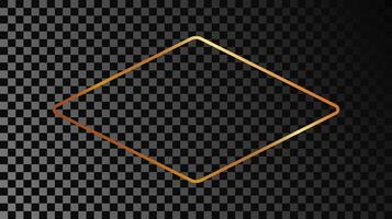Gold glowing rounded rhombus shape frame vector