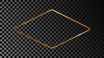 Gold glowing rounded rhombus shape frame vector