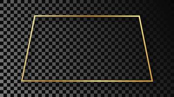 Gold glowing trapezoid shape frame with shadow isolated on dark background. Shiny frame with glowing effects. Vector illustration.
