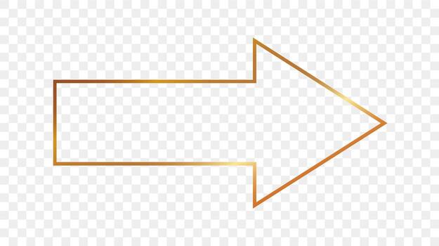 Gold glowing arrow shape frame isolated on background. Shiny frame with glowing effects. Vector illustration.