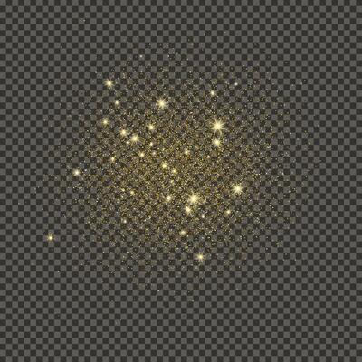 Gold glittering dust on a gray background. Dust with gold glitter effect and empty space for your text.  Vector illustration
