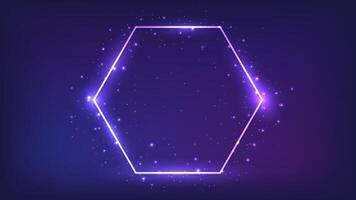 Neon hexagon frame with shining effects vector