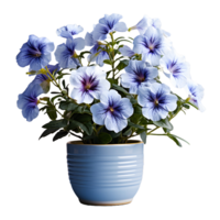 AI generated Blue Petunia Flowers in Pot Isolated on Transparent Background. Generative Ai png