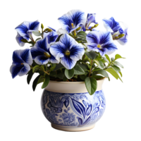 ai genererad blå petunia blommor i pott isolerat på transparent bakgrund. generativ ai png