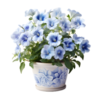 AI generated Blue Petunia Flowers in Pot Isolated on Transparent Background. Generative Ai png