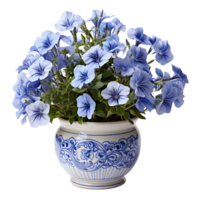 AI generated Blue Petunia Flowers in Pot Isolated on Transparent Background. Generative Ai png