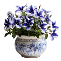 ai genererad blå petunia blommor i pott isolerat på transparent bakgrund. generativ ai png