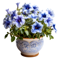 ai gegenereerd blauw petunia bloemen in pot geïsoleerd Aan transparant achtergrond. generatief ai png