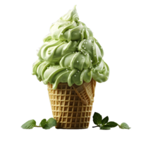 AI generated Matcha Ice Cream Isolated on Transparent Background. Dripping and Melting Green Ice Cream. Generative Ai png