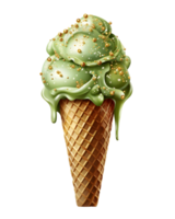 AI generated Matcha Ice Cream Isolated on Transparent Background. Dripping and Melting Green Ice Cream. Generative Ai png